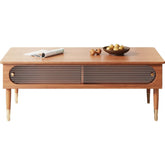 Rectangular wooden coffee table with storage compartments, ideal for living room organization